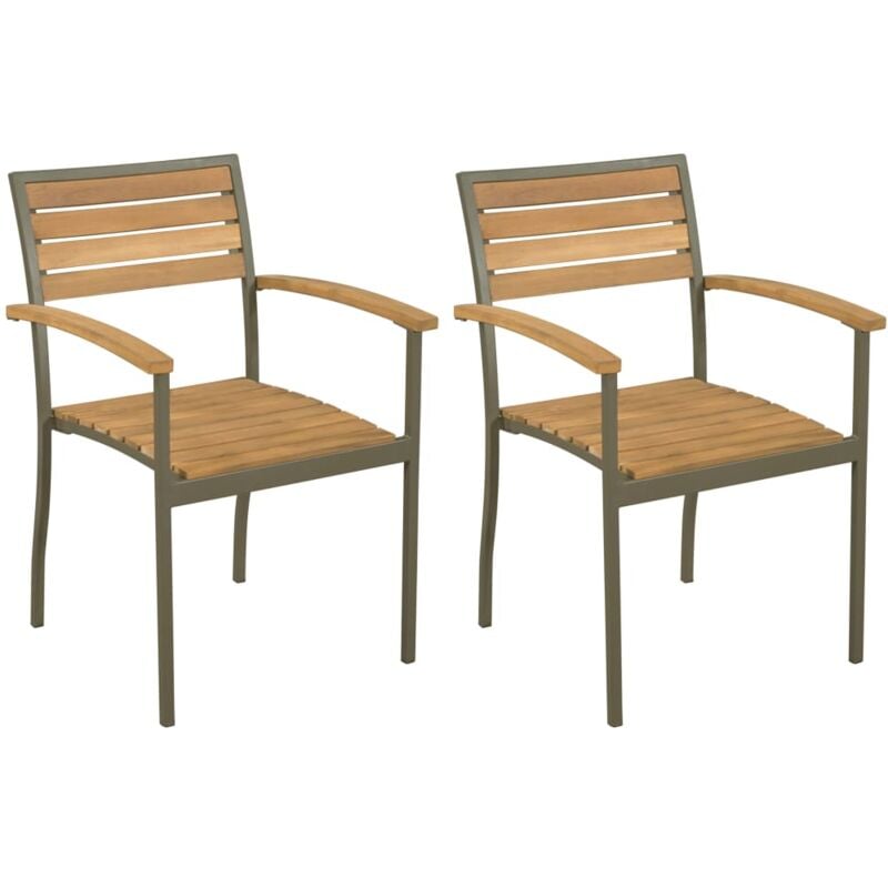 Vidaxl - Stackable Outdoor Chairs 2 pcs Solid Acacia Wood and Steel