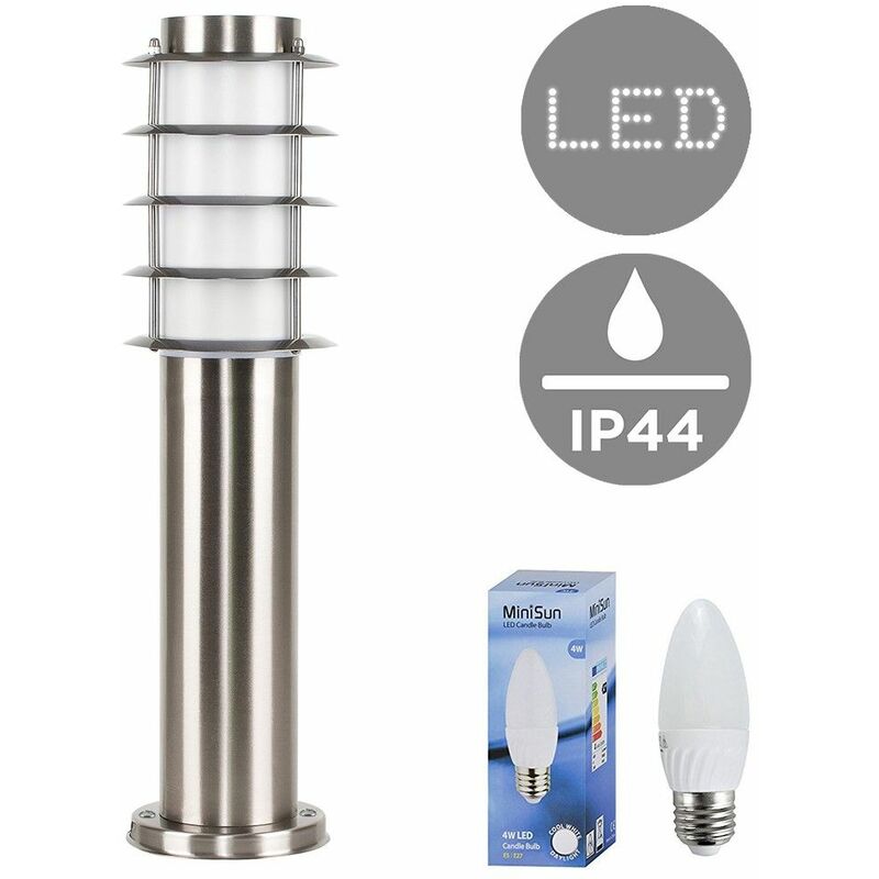 Outdoor Stainless Steel Bollard Lantern Light Post - Add LED Bulb