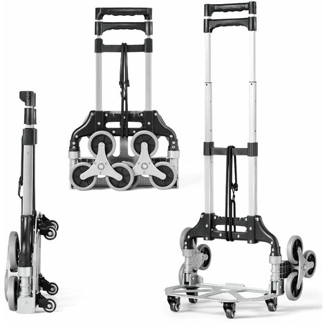 Outdoor Stair Climbing Cart Folding Hand Truck 4 Universal Wheels w/Elastic Rope