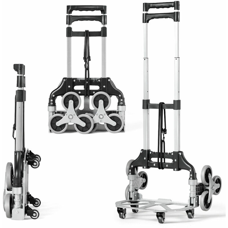 Costway - Outdoor Stair Climbing Cart Folding Hand Truck 4 Universal Wheels w/Elastic Rope