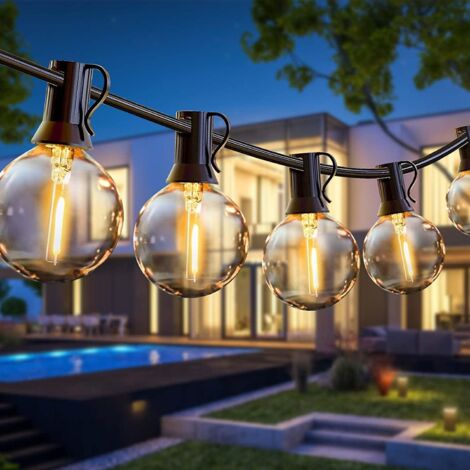 Outdoor String Lights, 7.6M Outdoor Fairy Lights with G40 12 Plastic LED Bulbs, IP45 Waterproof LED String Lights for Garden Party Patio Wedding Decoration, Warm White
