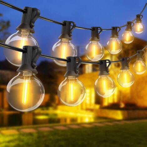 Outdoor String Lights, [Pack of 2] Total 30M Outdoor Fairy Lights 50+4 G40 LED String Lights Bulbs, Waterproof Fairy Lights for Garden Party Terrace Wedding (Warm White)