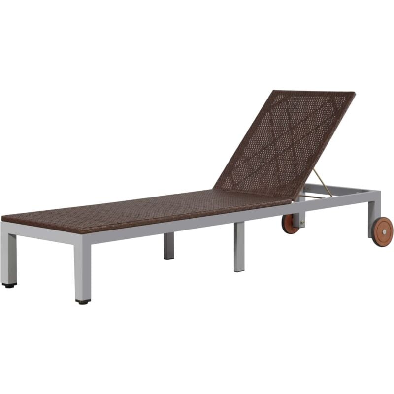 Sun Lounger with Wheels Poly Rattan Brown vidaXL