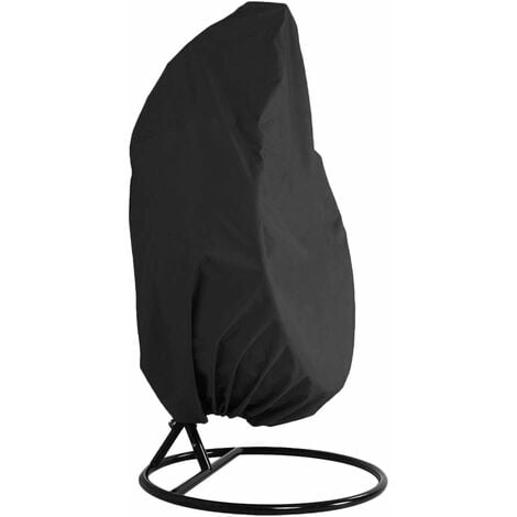 Outdoor Swing Hanging Chair Egg Shell 190x115CM Black Rattan Swing Cover 210D Black Dust Protector