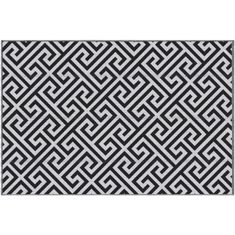 Outdoor-Teppich, beidseitig nutzbar, strapazierfähig, Rand gegen Ausfransen, schwarz+weiß, 152 x 243 cm - Schwarz+Weiß