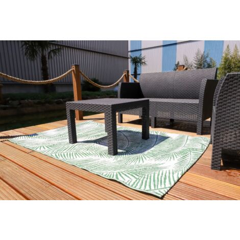 Outdoor-Teppich geflochten Blätter grün 150x90cm Terrasse Balkon Garten Teppich