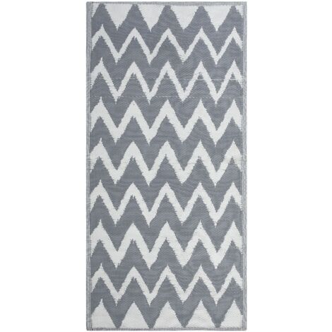 Outdoor Teppich Grau Weiß Polypropylen 90 x 180 cm Zick Zack Jacquardgewebt Rechteckig