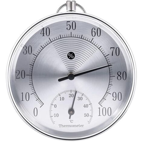 Outdoor Thermometer, 10cm Wireless Analog Wall Thermometer and Hygrometer, Suitable for Homes, Greenhouses, Gardens, Cars, etc. (Silver)