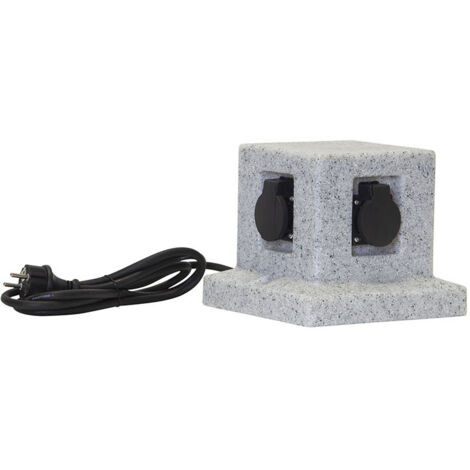 Outdoor Verteiler-Steckdose ,Plugge', Granit-Optik, 4 Steckplätze, grau, H 18cm, B 20cm