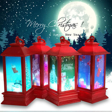 Outdoor Vintage Christmas Lantern with LED Light LED Christmas Candle Tea Light for Christmas Decoration Table Lantern Decorative Lantern Home Hanging Battery Powered （4pcs）