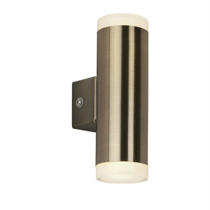 Searchlight Outdoor - Integrated LED 2 Light Outdoor Up & Down Wall Light Antique Brass, Frosted IP44
