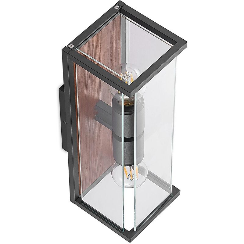 Lucande - Outdoor Wall Light Elwin dimmable (modern) in Black made of Aluminium (2 light sources, E27) from graphite, clear, dark wood