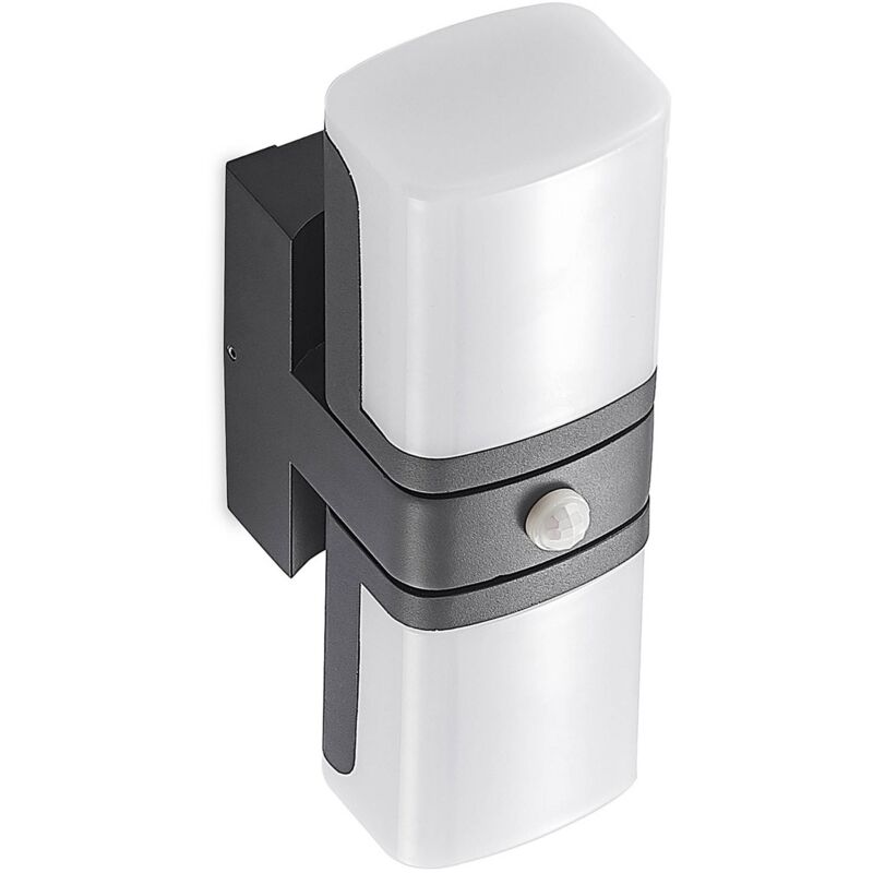 Outdoor Wall Light Jasiahwith motion detector (modern) in Black made of Aluminium (2 light sources,) from Lindby - dark grey (RAL 7016), white