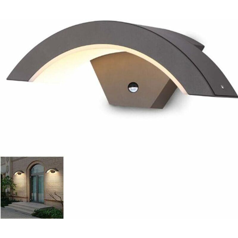 Hoopzi - Outdoor Wall Light With motion sensor 12W led smd 3000K Warm White Wall light waterproof IP65 aluminum / Patio patio garden light 29.5cm