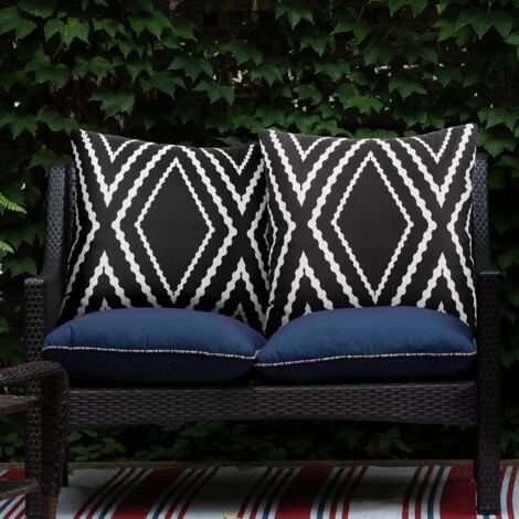 XUIGORT Outdoor Waterproof Boho Throw Pillow Covers Geometric Pillow Cases for Patio Garden Set of 2, 18 X 18 Inches 18x18 Black