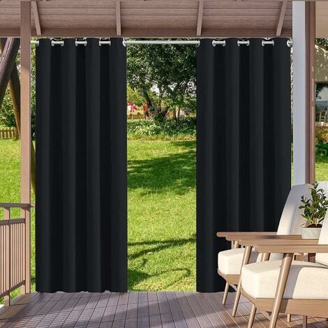 NEIGE Outdoor Waterproof Curtain Snow, Heat Insulated, Windproof and UV Protection Blackout Curtains Suitable for Gardens, Pavilions, Balconies, Terrace (Black, 2 PCS / 132 X 240 CM)