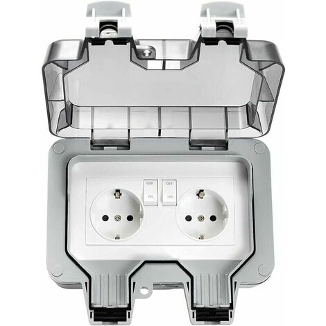 Outdoor Waterproof Sockets, Double IP66 Electrical Outdoor Socket, 2 Gang Waterproof Wall Sockets with Covers,