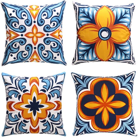 XUIGORT Outdoor Waterproof Throw Pillow Covers for Patio Furniture Set of 4 Floral Printed Boho Decorative Farmhouse Pillow Covers for Couch Garden Tent Balcony 18x18 inch