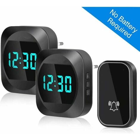 Outdoor Waterproof Wireless Doorbell with LED Time Display, Wireless Door Chime Kit with 2 Receivers, 38 Adjustable Melodies, 150 Meters Range for Home, Office, Shop