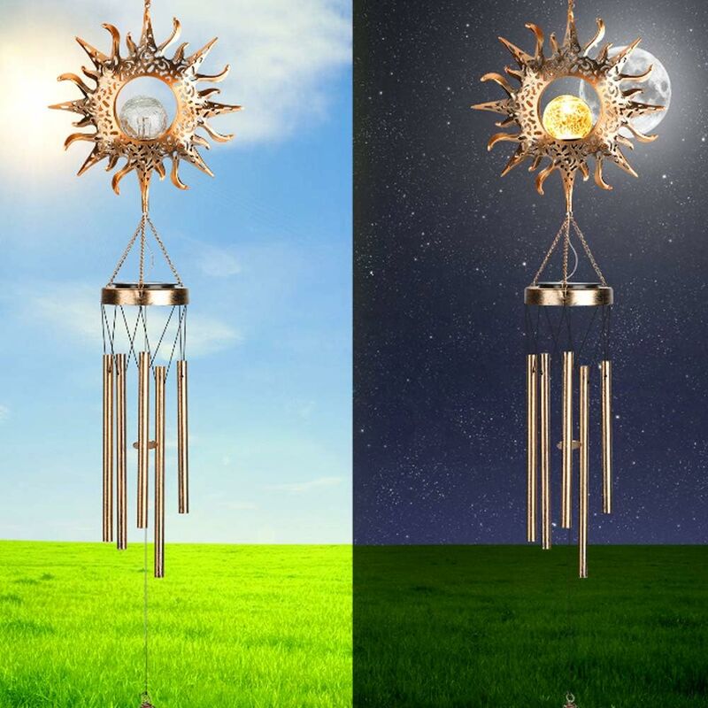 Image of Tinor - Outdoor Wind Chime 5 Tube Wind Chime Sun Wind Chime for Outdoor Garden Indoor Decor for Kids Room Ornament Backyard Window Memorial Gifts