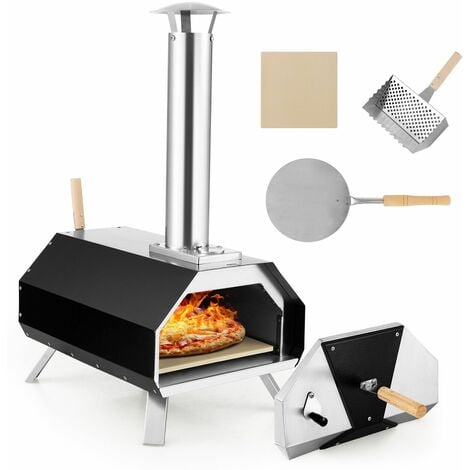 VEVOR Wood Fired Outdoor Pizza Oven, 44 Size, 3-Layer Stainless Steel Pizza  Maker with Wheels for Outside Kitchen, Includes Pizza Stone, Pizza Peel,  and Brush, Professional Series 