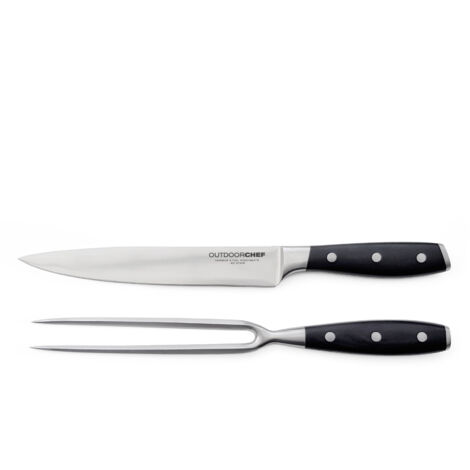 Outdoorchef Tranchierbesteck Premium, 2-teiliges Set aus Tranchiermesser und Fleischgabel, Edelstahl