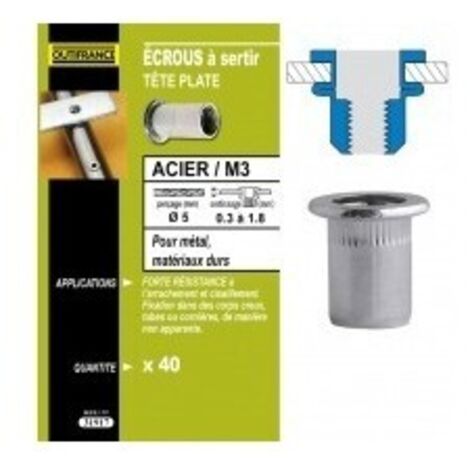 OUTIFRANCE 40 écrous à sertir M8 Ø16 x 1,5 mm 0,5 à 3 mm