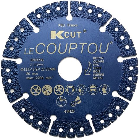 Outifrance – Disque diamant 125 mm pour meuleuse – Alésage 22,2 mm – Largeur de coupe 2,8 mm – Coupe précise béton, briques, bois