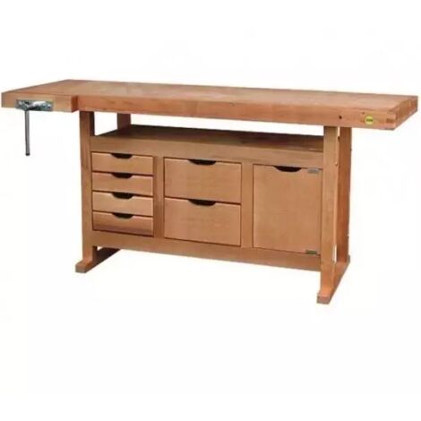 Outifrance – Établi bois de menuisier 1,75 m – Caisson avec 4 tiroirs – Presse intégrée pour maintien pièces – Plateau en bois multiplis 27 mm