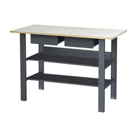 Outifrance – Établi mécanicien 18001 L1,20m – Bois multiplis 25mm – Bâti acier 1mm – 2 tiroirs gris anthracite – Pieds profilés en U 60x30mm