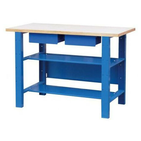 Outifrance – Établi mécanicien professionnel 1,20 m – Plateau en bois multiplis 27 mm – Bâti acier 1 mm – 2 tiroirs et 2 rayons intermédiaires