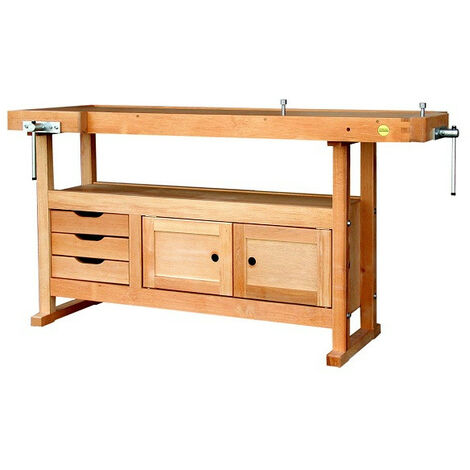 Outifrance – Établi bois de menuisier 1,50m – Plateau en bois multiplis 27mm – 3 tiroirs – Piètement robuste 50x40mm – Pour travaux de menuiserie