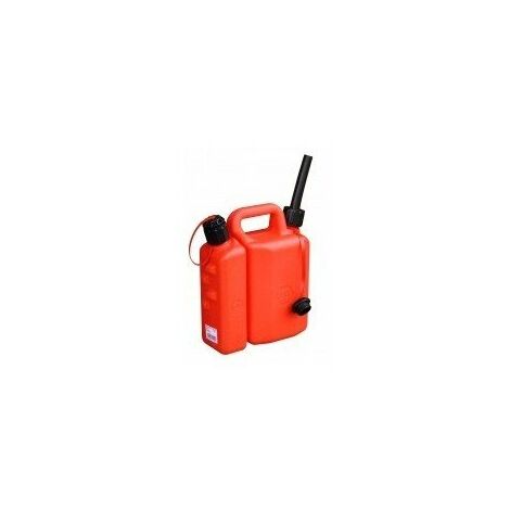 Outifrance – Jerrycan double compartiment 3,5 + 1,5 L – Résistant aux huiles et hydrocarbures – Becs verseurs à doubles voies pour remplissage précis