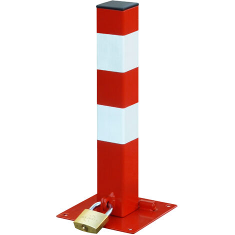 Outifrance – Poteau de parking cadenassable 400mm – Peinture époxy rouge – Bandes rétroréfléchissantes blanches – Verrouillage par cadenas