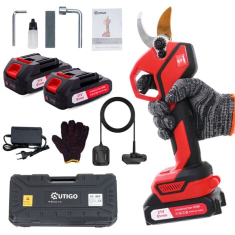OUTIGO Sécateur Électrique Sans fil, 25mm Secateur Electrique 3000 mAh, avec 2 Batteries de21V pour la taille, le jardinage