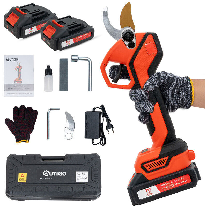 Sécateur Électrique Sans fil, 25mm Secateur Electrique 3000 mAh, avec 2 Batteries de21V pour la taille, le jardinage, les arbres fruitiers et le