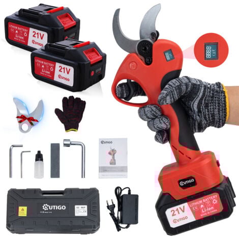 OUTIGO Sécateur Électrique Sans fil, 40mm Secateur Electrique 6000 mAh, Sécateur électrique avec Écran avec 2 Batteries de 3.0Ah