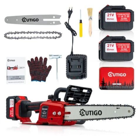 OUTIGO Tronçonneuse à batterie, Tronçonneuse, Tronçonneuse 12 pouces 2  4500 mah Batteries, 1Chaînes et 1lames, MINI Tronçonneuse électrique sans fil 1000w