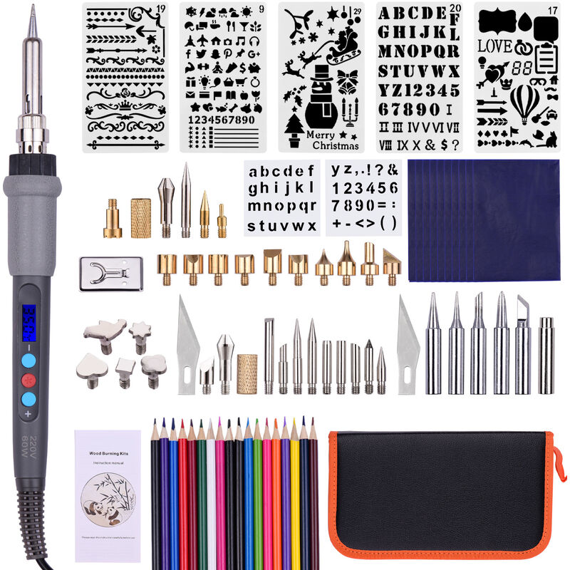 Asupermall - Ensemble de 79 pièces d'outils de gravure et de dessin à température réglable avec affichage numérique, fer à souder de réparation à