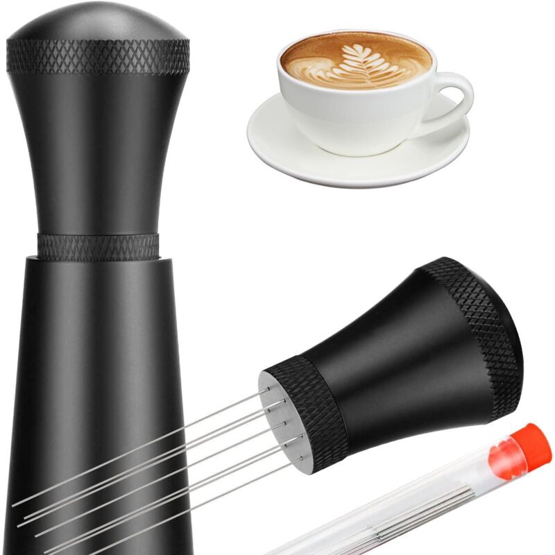 Outil à expresso en métal noir, agitateur à café expresso robuste à 8 broches, outil de distribution d'espresso pour barista, grand café en acier