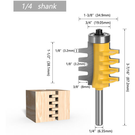 Outil à tenon et mortaise conique en acier au tungstène, tige 1/2 1/4, machine à graver le bois en alliage super dur, fraise à graver en alliage de titane (manche 1/4 jaune)