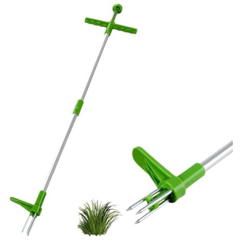 Outil Arrache-Mauvaises Herbes Debout, Désherbeur Manuel avec 3 Pointes, Outil de Jardinage à Long Manche pour Pelouse