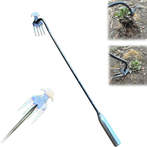 Outil arrache-mauvaises herbes durable en acier au manganèse supérieure, désherbeur 2 en 1 à 4 dents, haute résistance pour jardinage