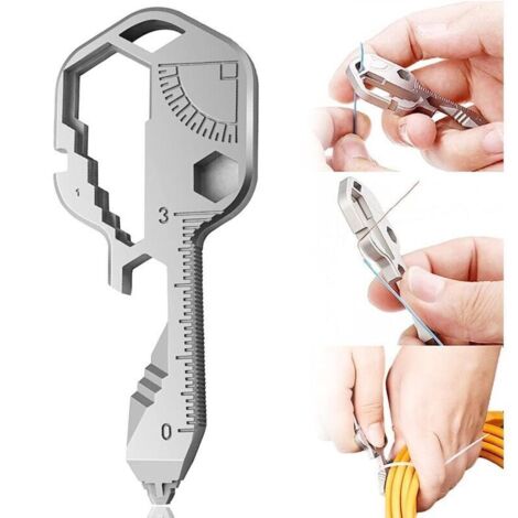 Outil clé multifonction -Ouvre-bouteille en acier inoxydable 24 en 1- Mini clé portable-Utilisé pour les outils de ligne de coupe, ouvre-boîte