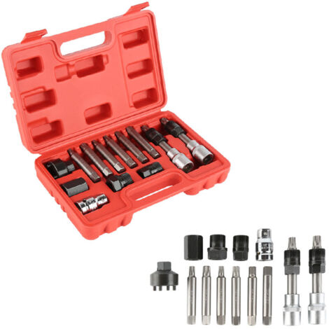 Outil d'alternateur 13 pcs Kit d'enlèvement de Roue Libre d'alternateur Kit d'outil de Retrait de Poulie Roue Libre d'alternateur Outil pour Dépose de poulie de Roue Libre