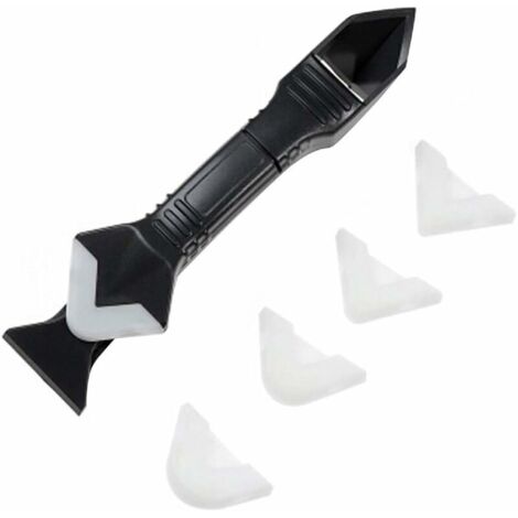Outil de calfeutrage avec 5 tampons pour Les Murs de Verre d'angle Multifonction Angle de Mastic Anti-adhésif pour enlever Les résidus de grattoir, Lame de Colle de Verre