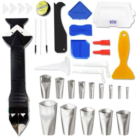 Outil de Calfeutrage en Silicone 35Pcs,Joint Calfeutrage Outils 3 en 1, Buses de Finition de Calfeutrage 14 Pcs, Kit de Grattoirs en Plastique Pour Coin de Sol de Cuisine de Salle de Bain