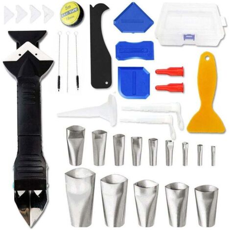 Outil de Calfeutrage en Silicone 35Pcs,Joint Calfeutrage Outils 3 en 1, Buses de Finition de Calfeutrage 14 Pcs, Kit de Grattoirs en Plastique Pour Coin de Sol de Cuisine de Salle de Bain