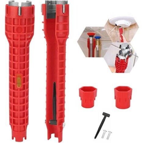 Outil de clé à robinet 8 en 1 Installateur de robinet et d'évier antidérapant Outil de clé à tuyau de plomberie Outil de clé à robinet pour évier/salle de bain/cuisine