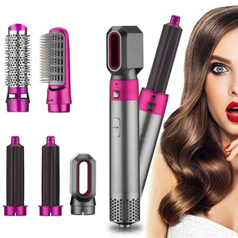 Outil de coiffure professionnel 5 en 1 – Sèche-cheveux à séchage rapide avec barils de bouclage, brosse volumisante, brosse plate et embout de coiffage pour boucler, lisser et lisser
